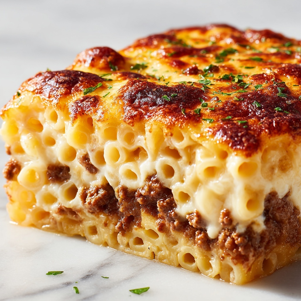 Creamy Baked Mac and Cheese with Cheddar, Mozzarella, and Parmesan Recipe - Recipe Image