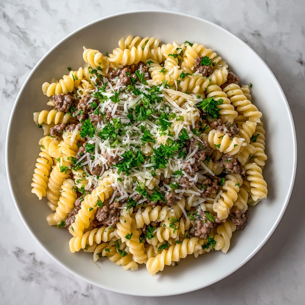 Beef and Rotini in Garlic Parmesan Sauce Recipe - Recipe Image