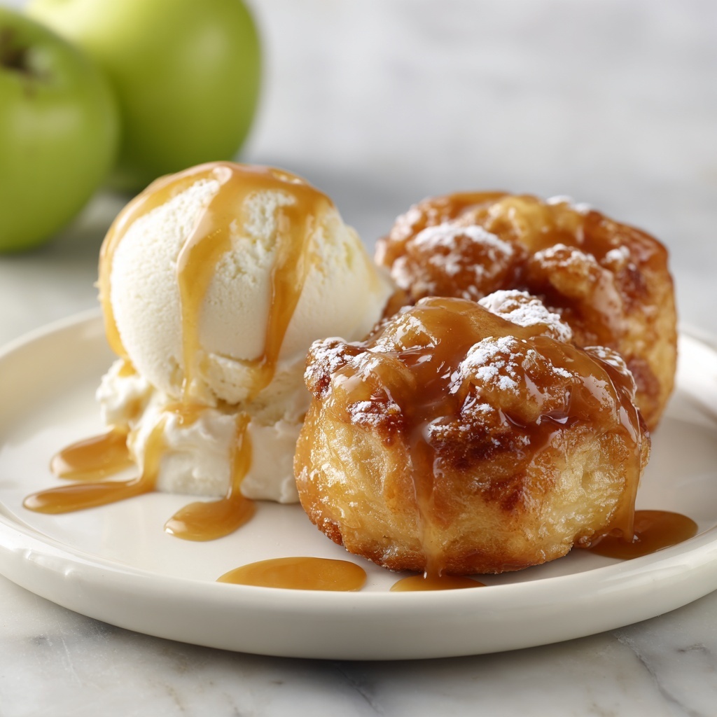 Apple Crescent Dumplings with Caramel Sauce and Vanilla Ice Cream Recipe - Recipe Image