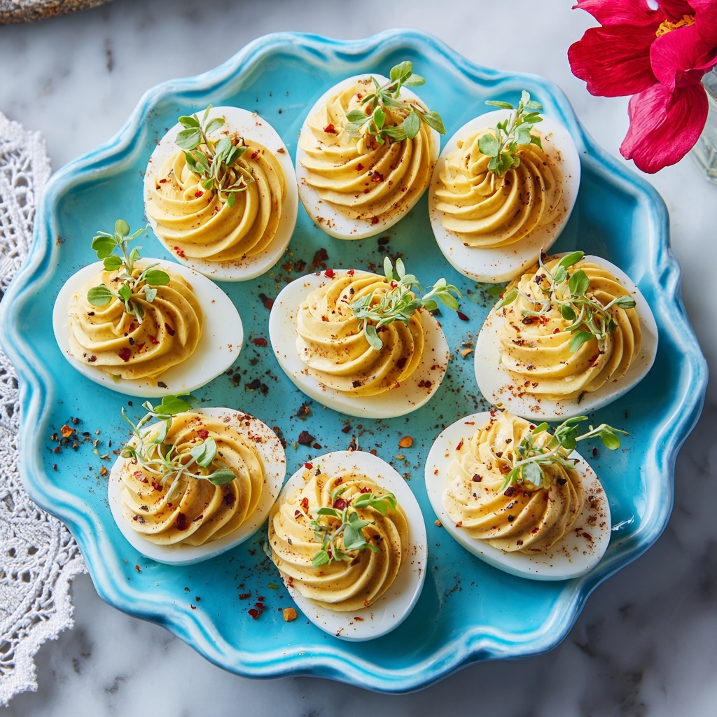Grilled Deviled Eggs with Pickled Red Onions and Chives Recipe - Recipe Image