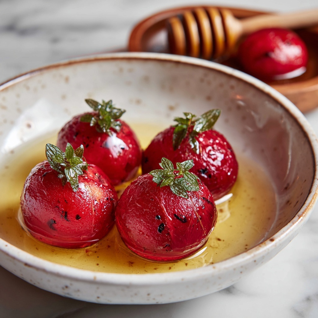 Strawberry Basil Sorbet with Honey Drizzle Recipe - Recipe Image