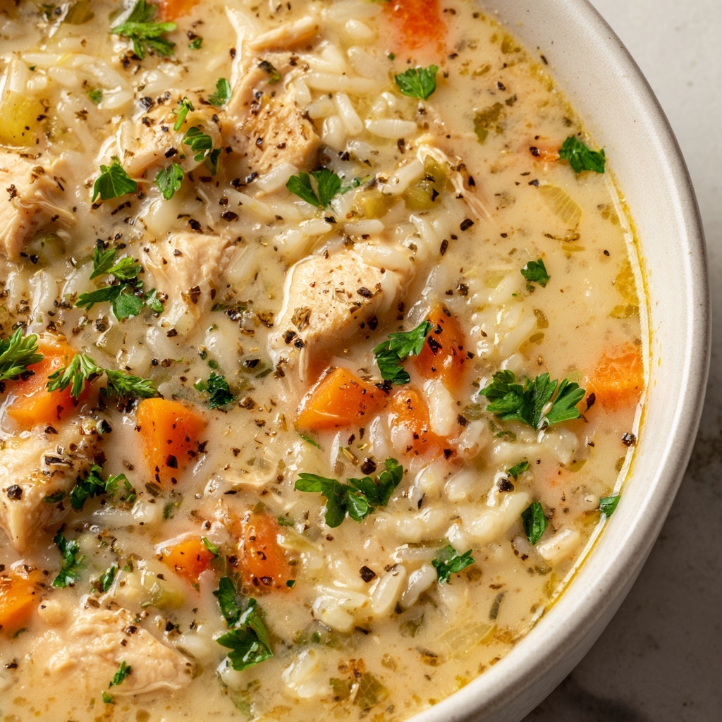 Hearty Creamy Chicken and Rice Soup Recipe - Recipe Image