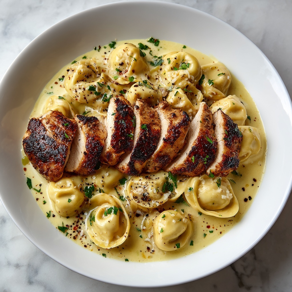Asiago Tortelloni Alfredo with Grilled Chicken Recipe - Recipe Image