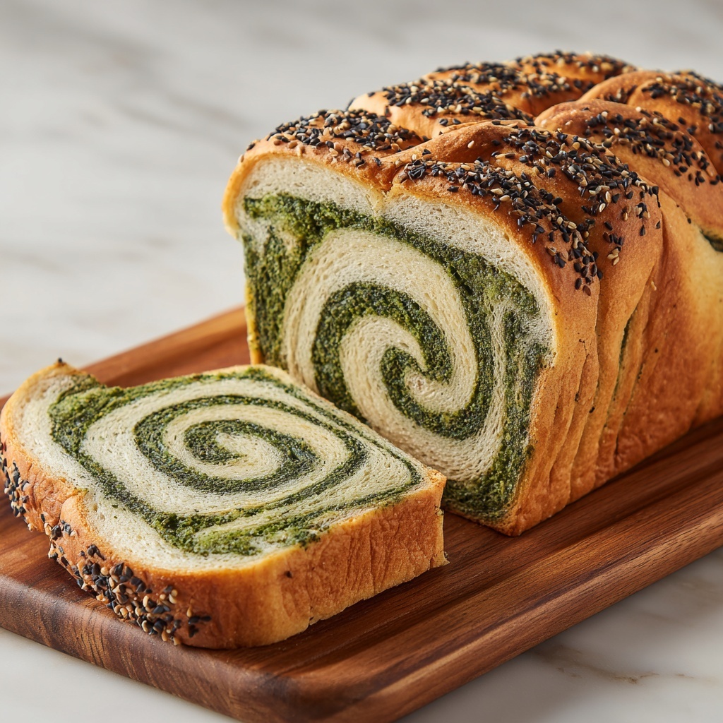 Matcha Bread with Honey Glaze and Black Sesame Seeds Recipe - Recipe Image