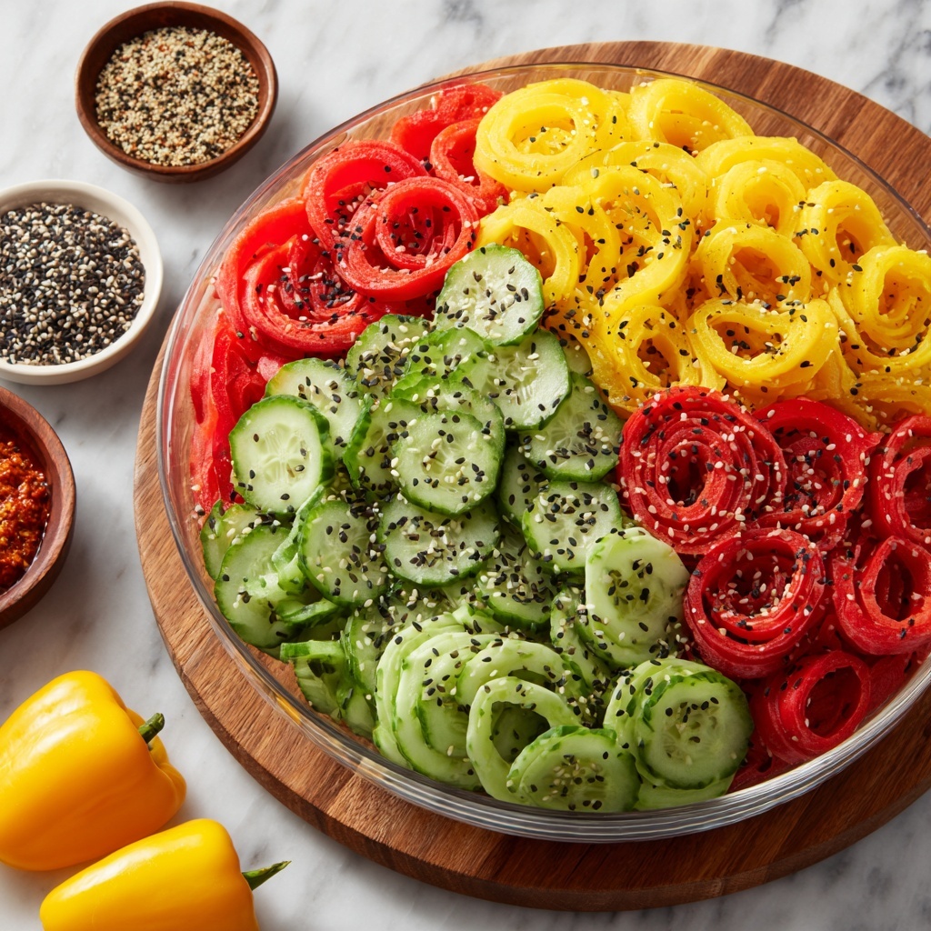 Cucumber and Sweet Pepper Salad with Sesame Ginger Dressing Recipe - Recipe Image