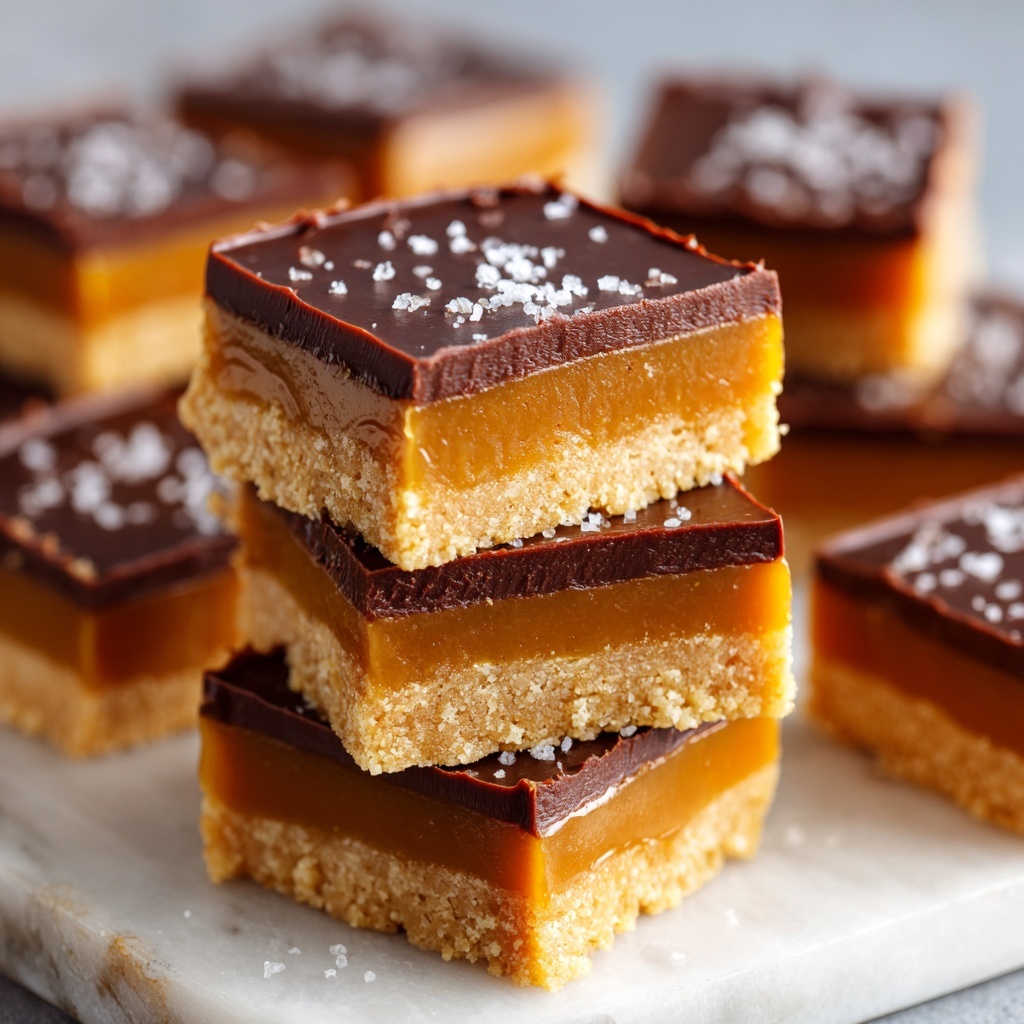 Peanut Butter Shortbread Bars with Caramel and Vegan Chocolate Topping Recipe - Recipe Image