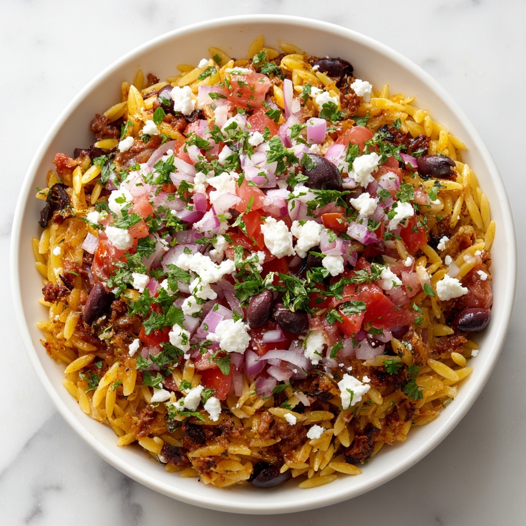 Greek Beef Orzo Pasta with Feta and Kalamata Olives Recipe - Recipe Image
