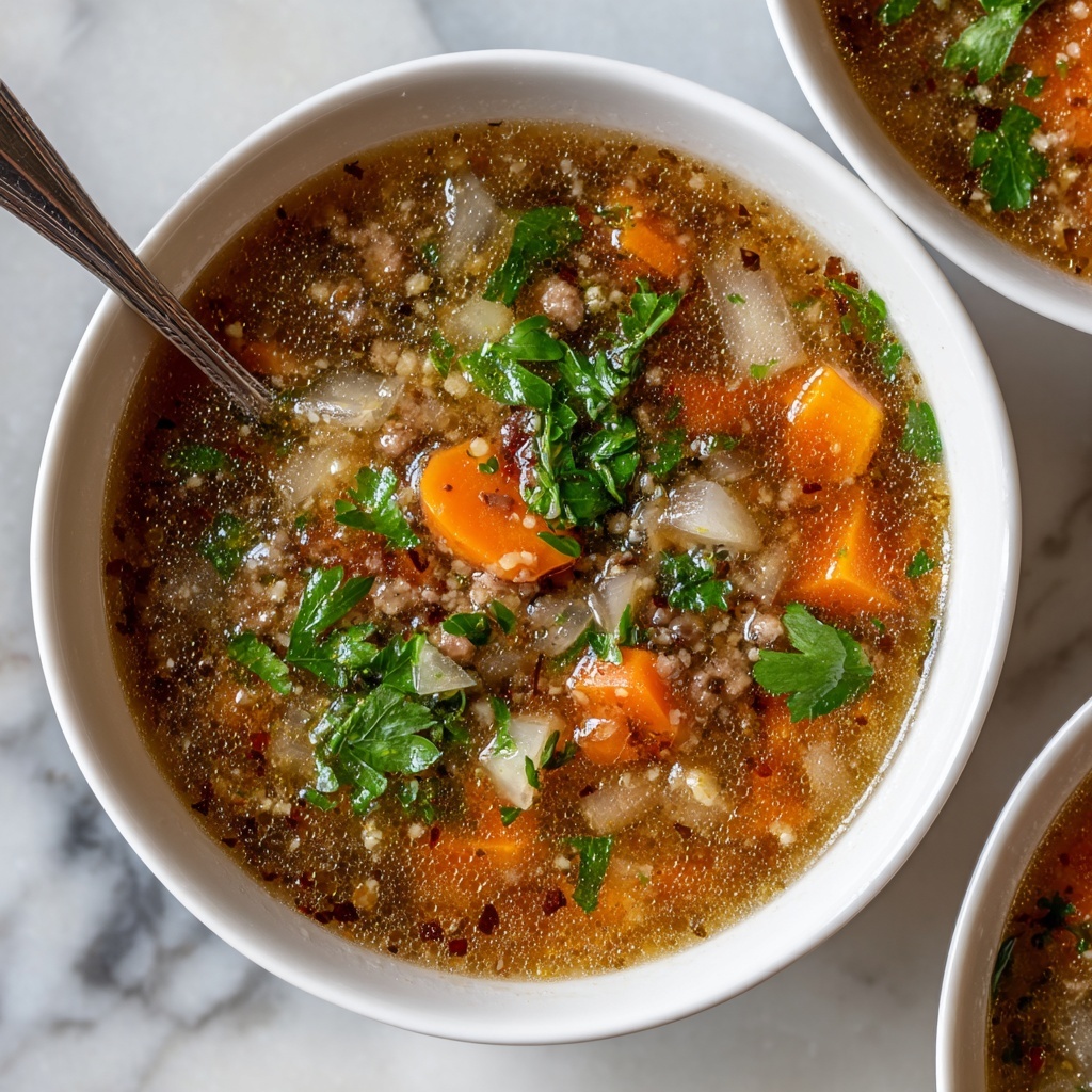 Comforting Ground Turkey Vegetable Soup with Nomato Sauce and Fresh Basil Recipe - Recipe Image