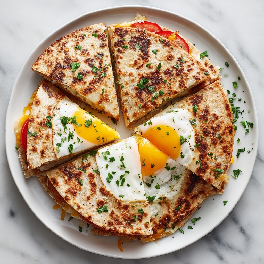 Fried Egg Quesadilla with Sliced Avocado and Fresh Herbs Recipe - Recipe Image