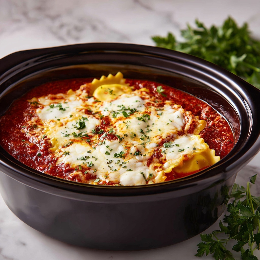 Crock Pot Cheesy Ravioli Recipe - Recipe Image