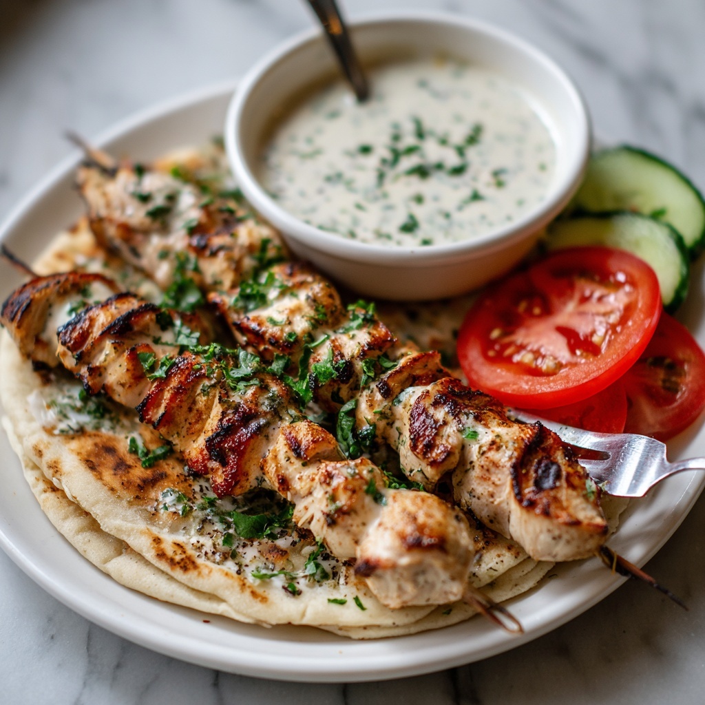 Chicken Souvlaki with Tzatziki and Warm Pita Recipe - Recipe Image