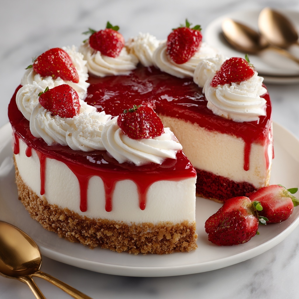 Red Velvet Strawberry Cheesecake Layered Cake Recipe - Recipe Image