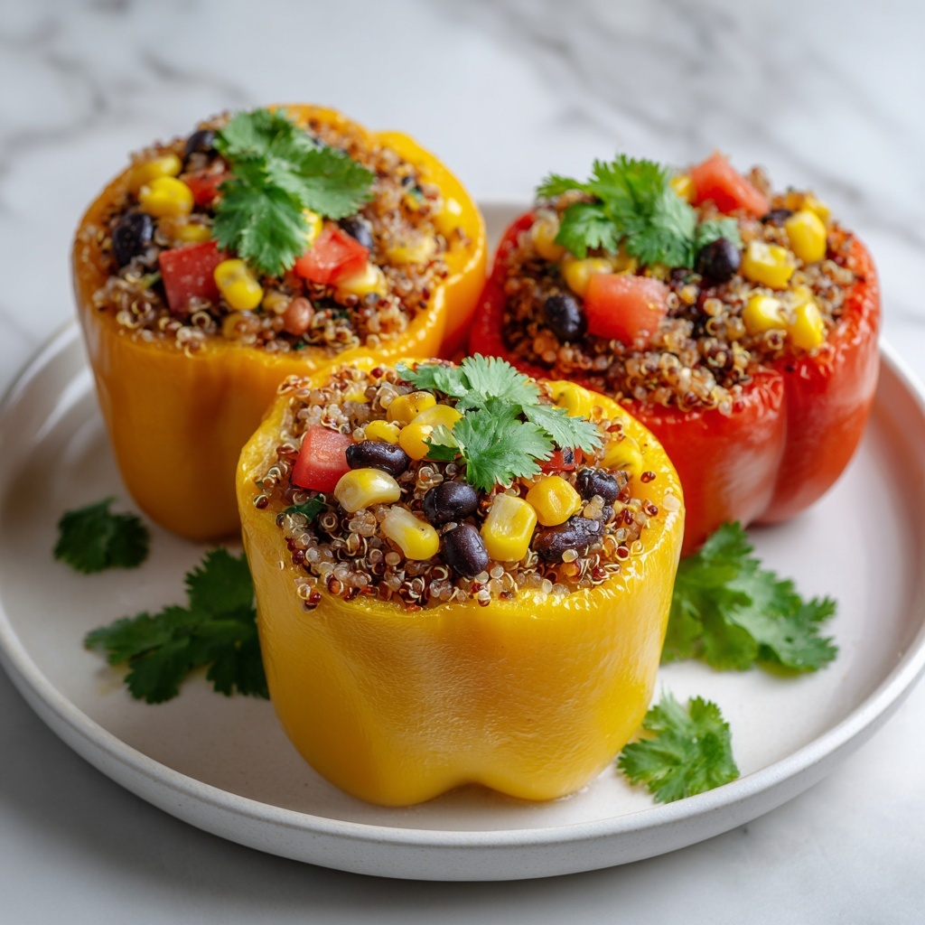 Vegan Stuffed Bell Peppers with Quinoa, Black Beans, and Corn Recipe - Recipe Image