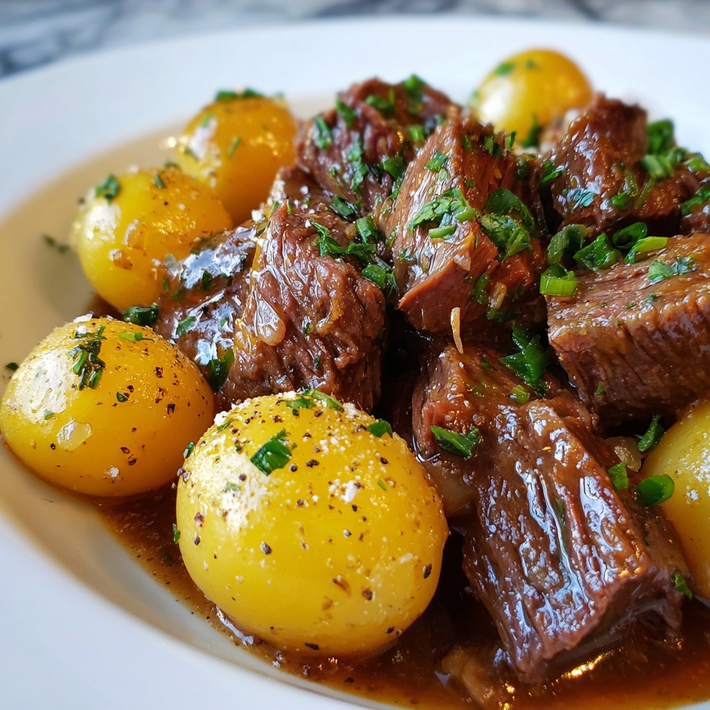 Slow Cooker Garlic Butter Beef Bites & Potatoes Recipe - Recipe Image