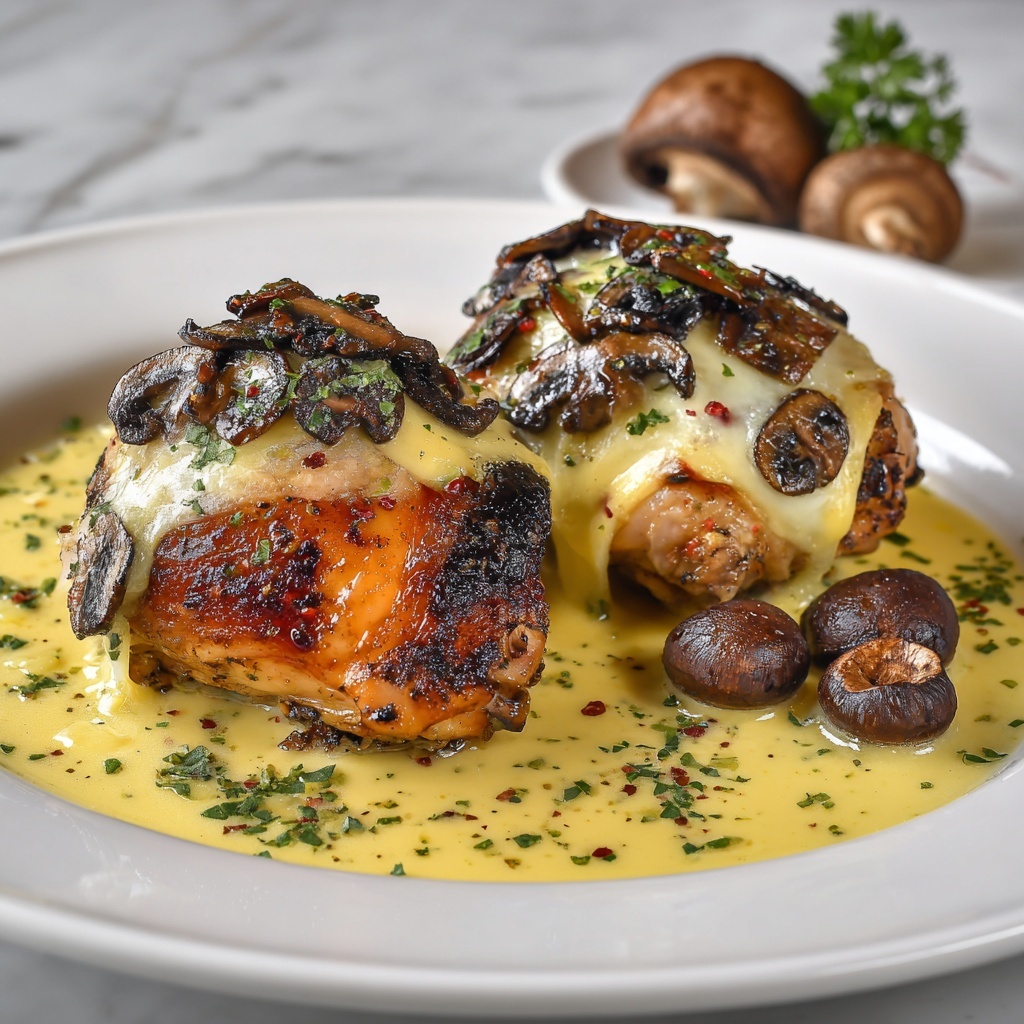 Cheesy Garlic Butter Mushroom Stuffed Chicken Recipe - Recipe Image