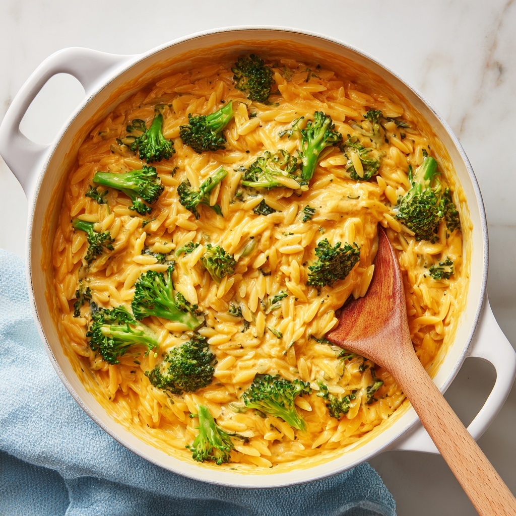 Creamy One-Pot Broccoli Cheddar Orzo Recipe - Recipe Image