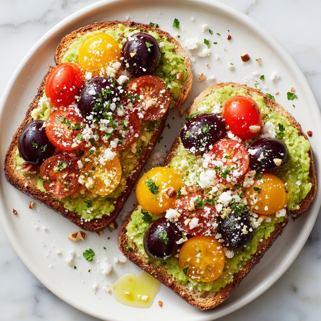 Avocado Toast with Feta, Cherry Tomatoes, Cranberries, and Walnuts Recipe - Recipe Image