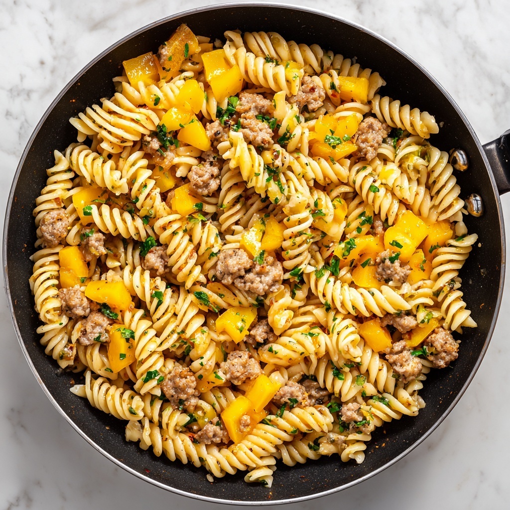 Autumn Beef Sausage Pasta with Roasted Butternut Squash and Brussels Sprouts Recipe - Recipe Image