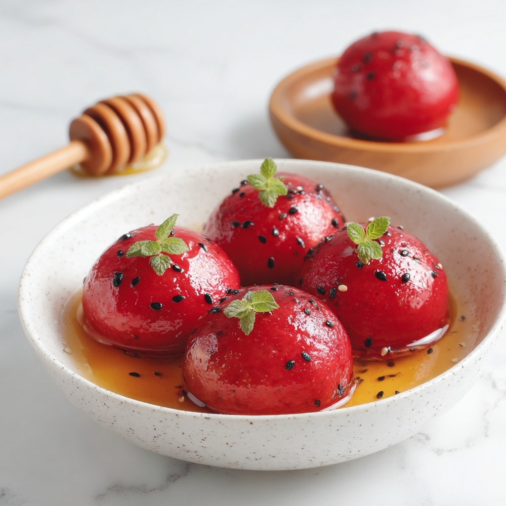 Strawberry Basil Sorbet with Honey Drizzle Recipe - Recipe Image
