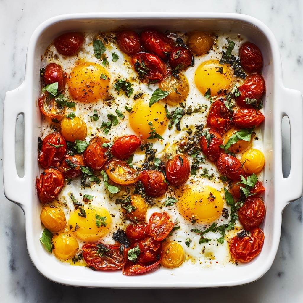 Breakfast Tomatoes Baked with Eggs and Fresh Basil Recipe - Recipe Image