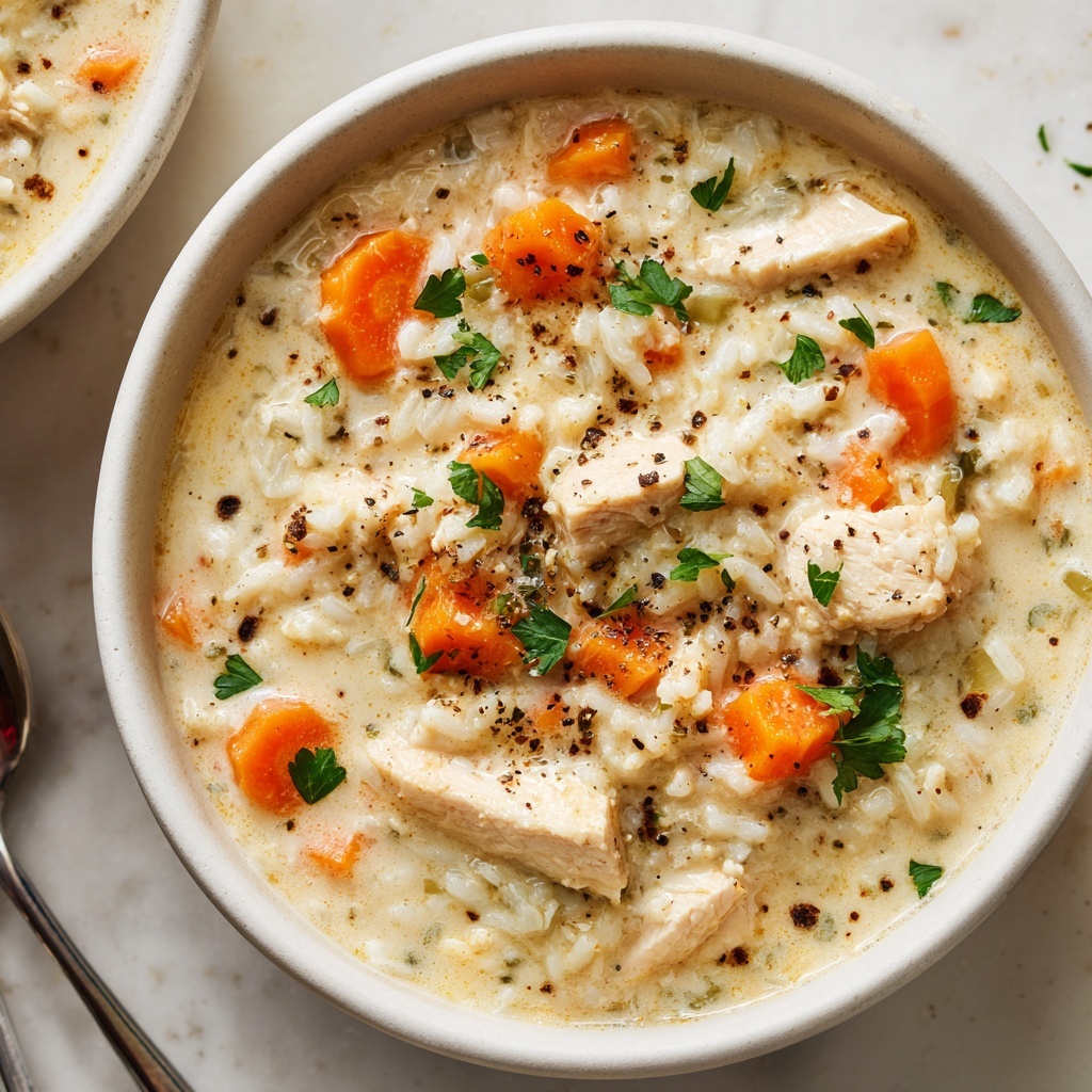 Hearty Creamy Chicken and Rice Soup Recipe - Recipe Image