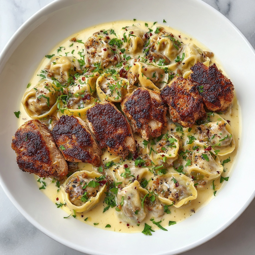 Asiago Tortelloni Alfredo with Grilled Chicken Recipe - Recipe Image