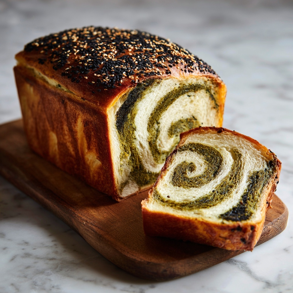 Matcha Bread with Honey Glaze and Black Sesame Seeds Recipe - Recipe Image