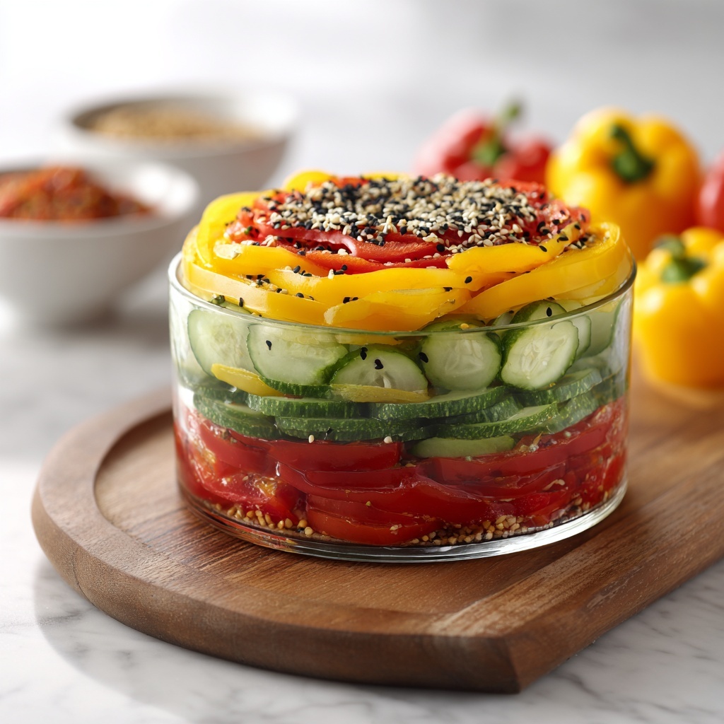 Cucumber and Sweet Pepper Salad with Sesame Ginger Dressing Recipe - Recipe Image