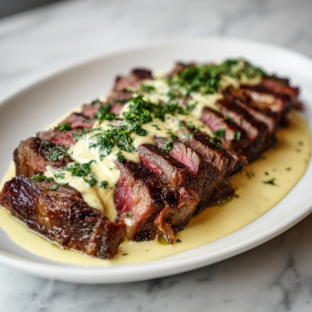 The Best Steak with Creamy Garlic Sauce Recipe - Recipe Image