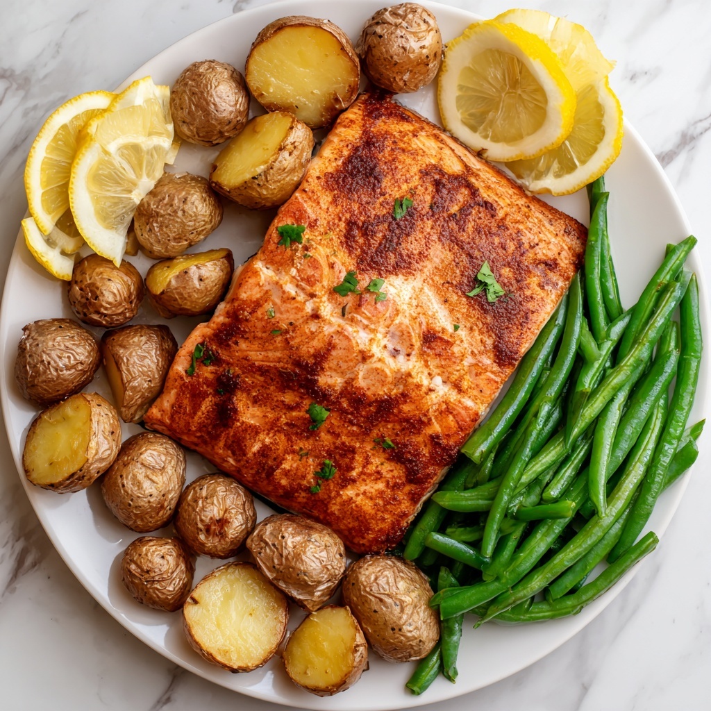 Lemon-Honey Baked Salmon with Green Beans and Baby Potatoes Recipe - Recipe Image
