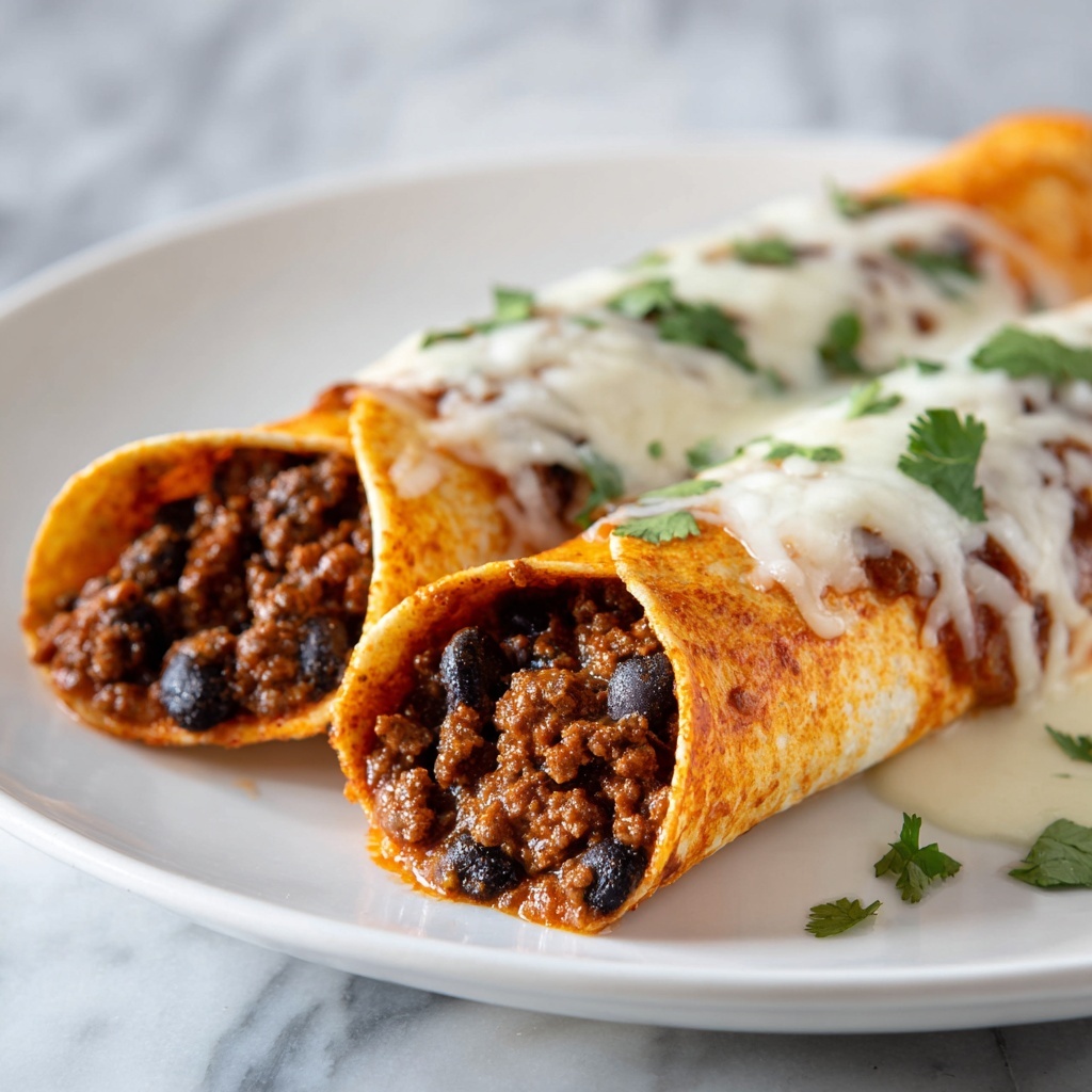 Beef Enchiladas with Spicy Tomato Sauce and Melting Cheese Recipe - Recipe Image