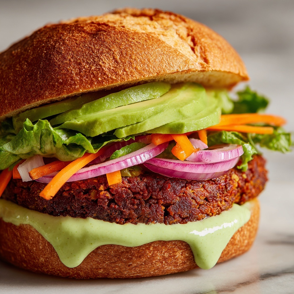 Lentil-Chickpea Veggie Burgers with Avocado Green Harissa Recipe - Recipe Image