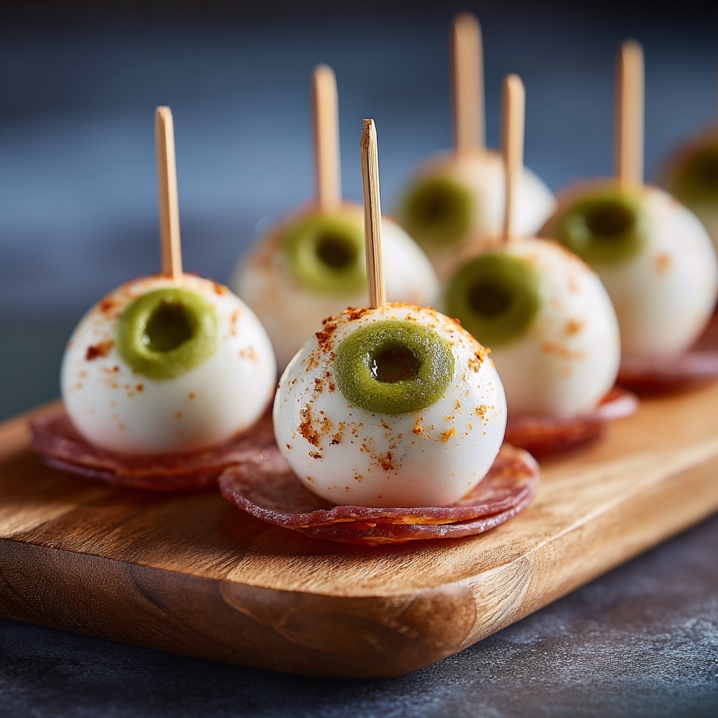 Creepy-Cute Skewered Beef Salami Eyeballs Recipe - Recipe Image