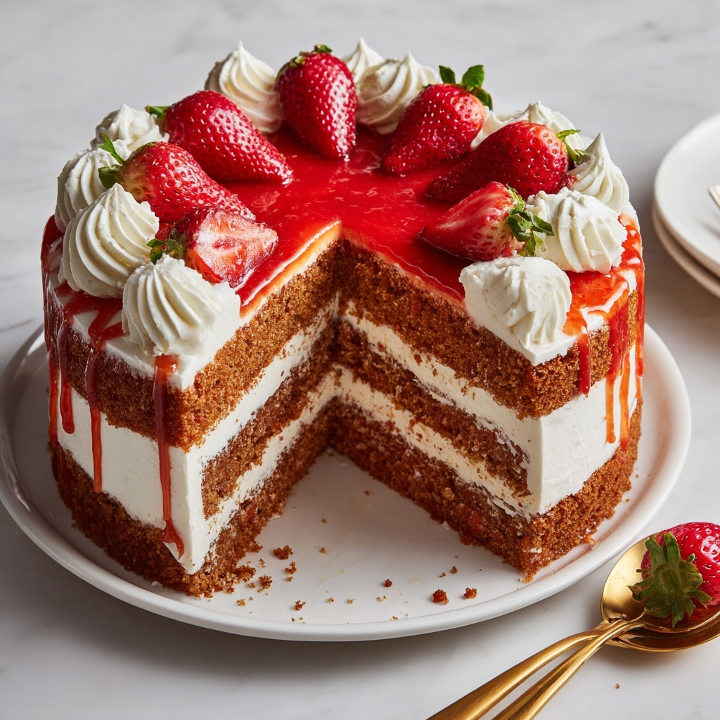 Red Velvet Strawberry Cheesecake Layered Cake Recipe - Recipe Image