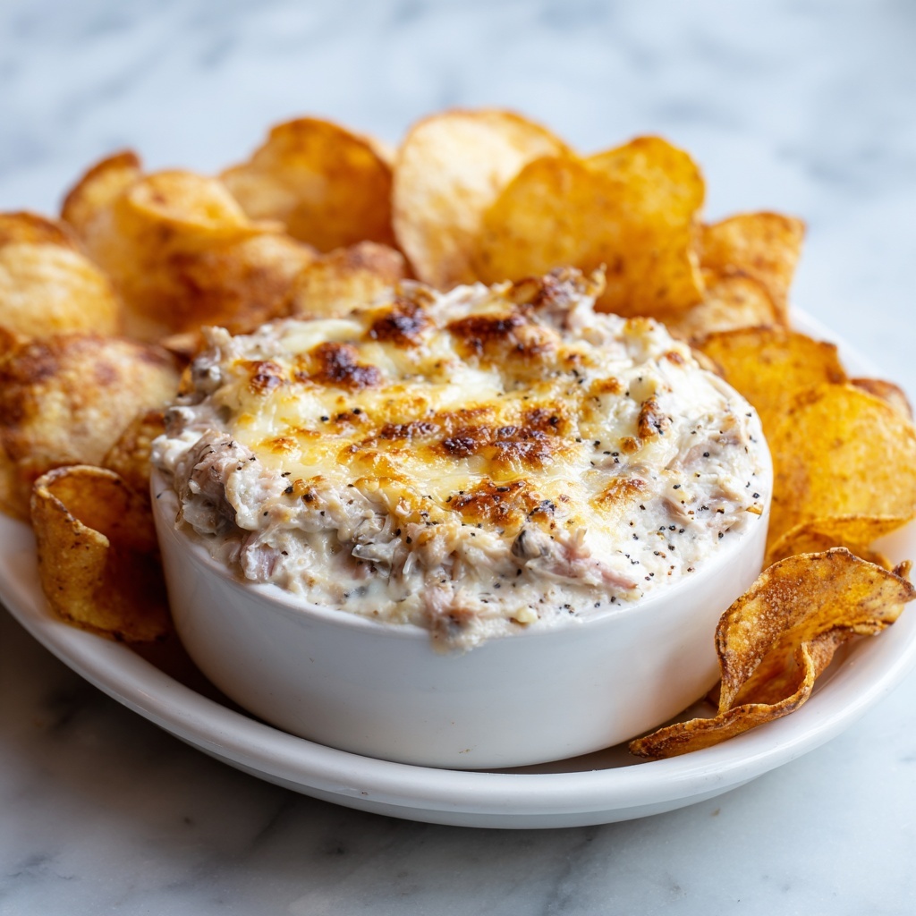 Chicken Alfredo Dip with Bread Chips Recipe - Recipe Image