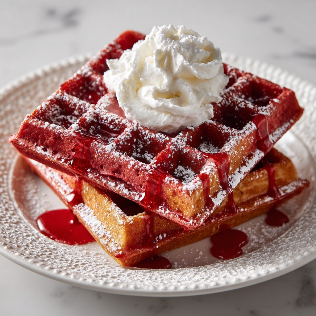 Red Velvet Waffles with Cream Cheese Frosting Recipe - Recipe Image