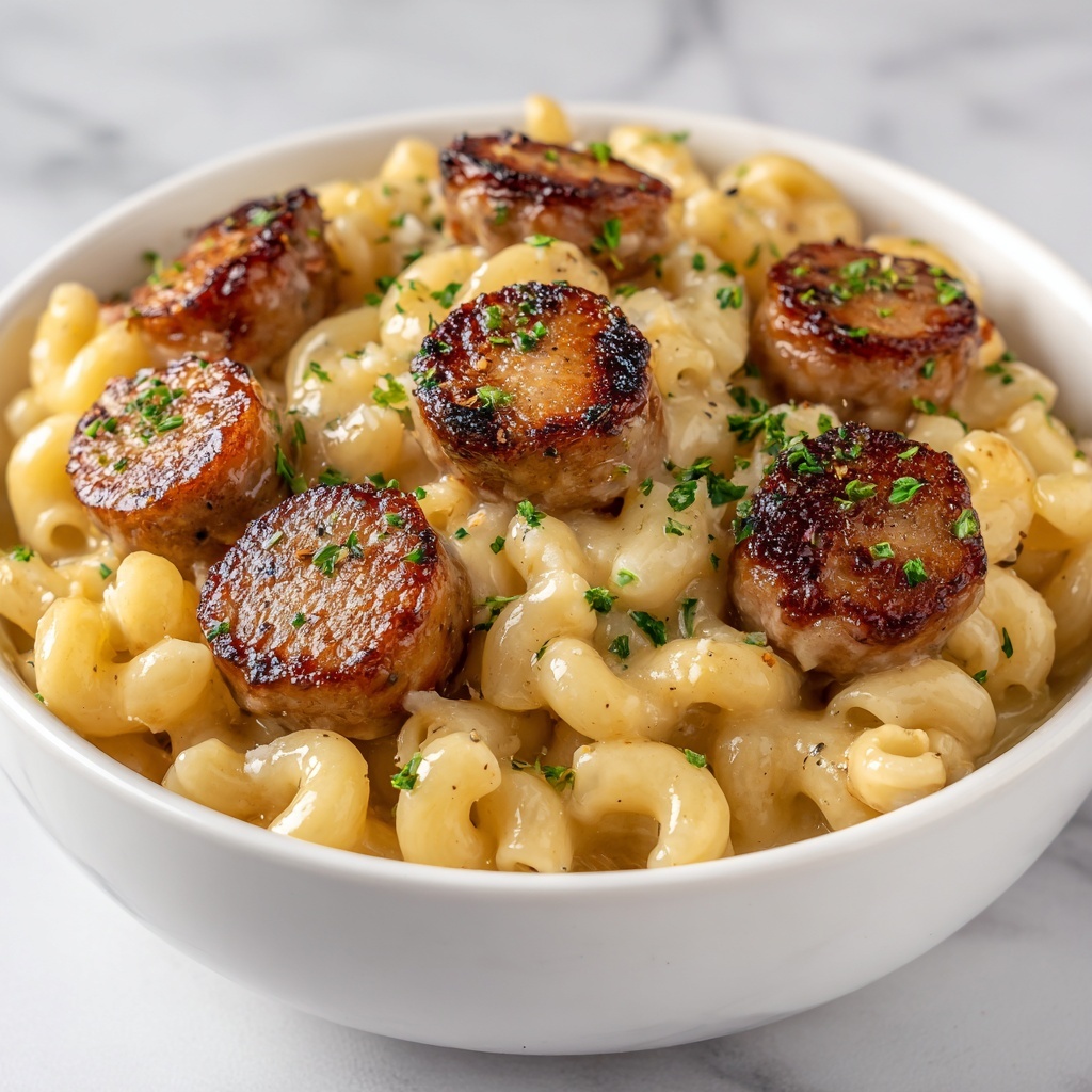 Garlic Butter Sausage Bites with Creamy Parmesan Pasta Recipe - Recipe Image