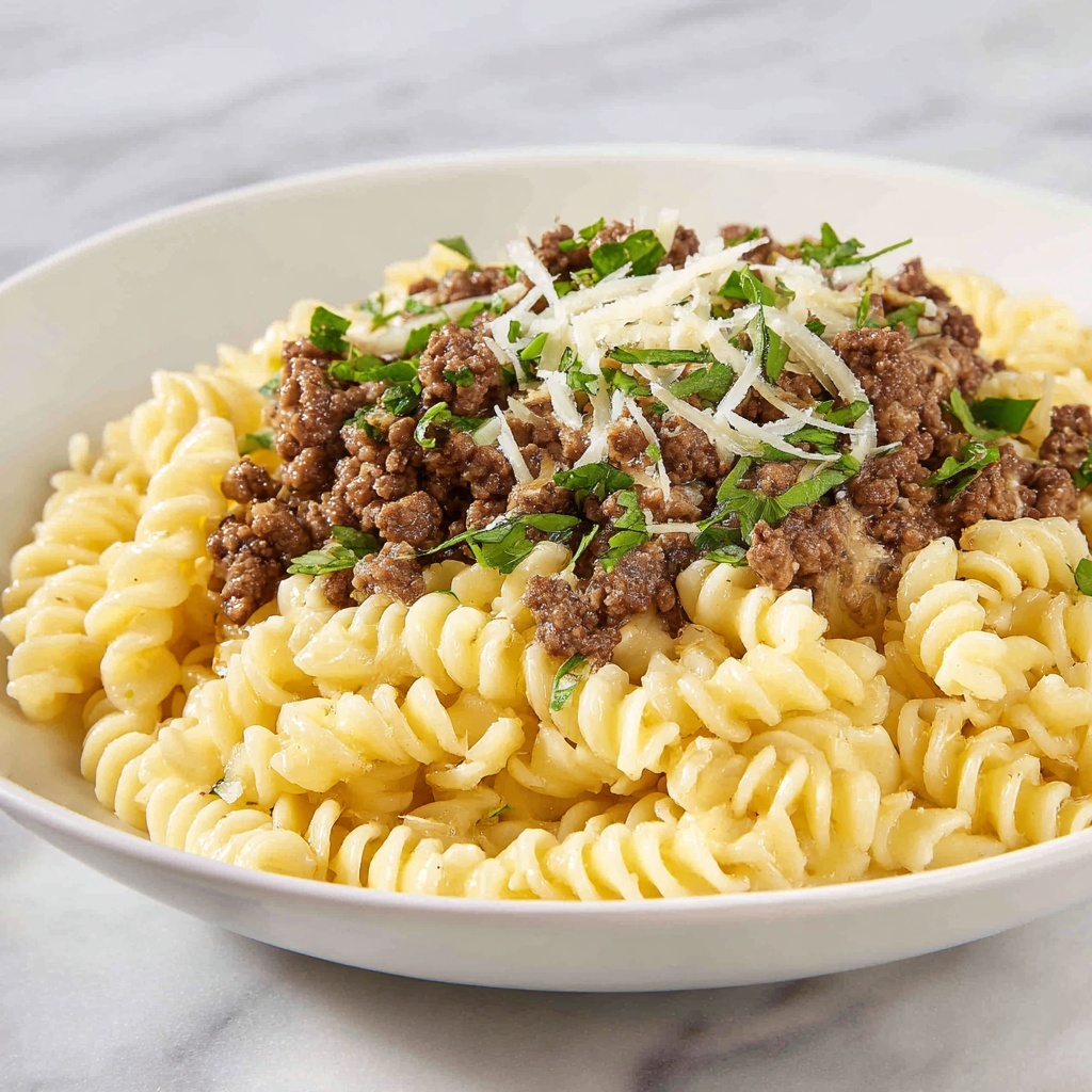 Beef and Rotini in Garlic Parmesan Sauce Recipe - Recipe Image