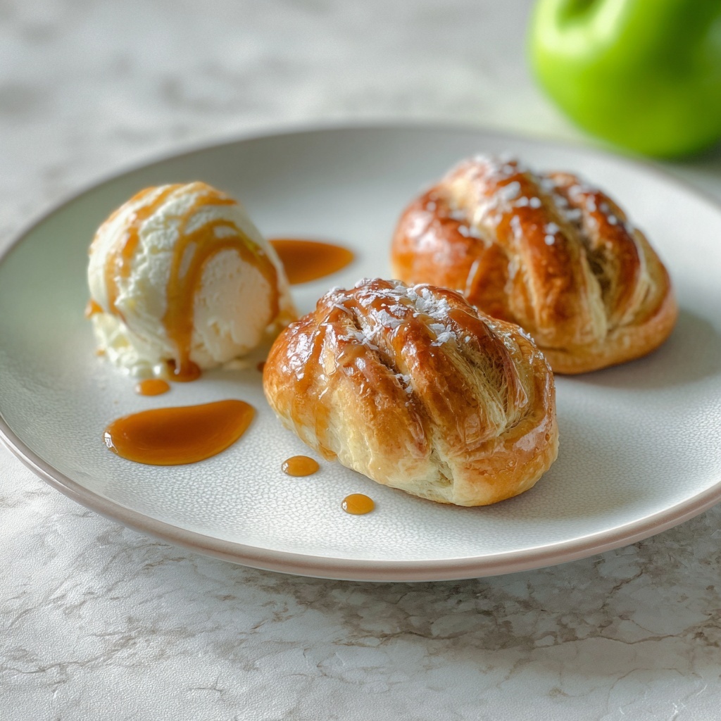 Apple Crescent Dumplings with Caramel Sauce and Vanilla Ice Cream Recipe - Recipe Image