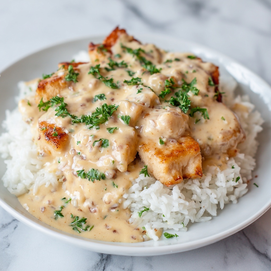 Creamy Smothered Chicken and Rice Recipe - Recipe Image
