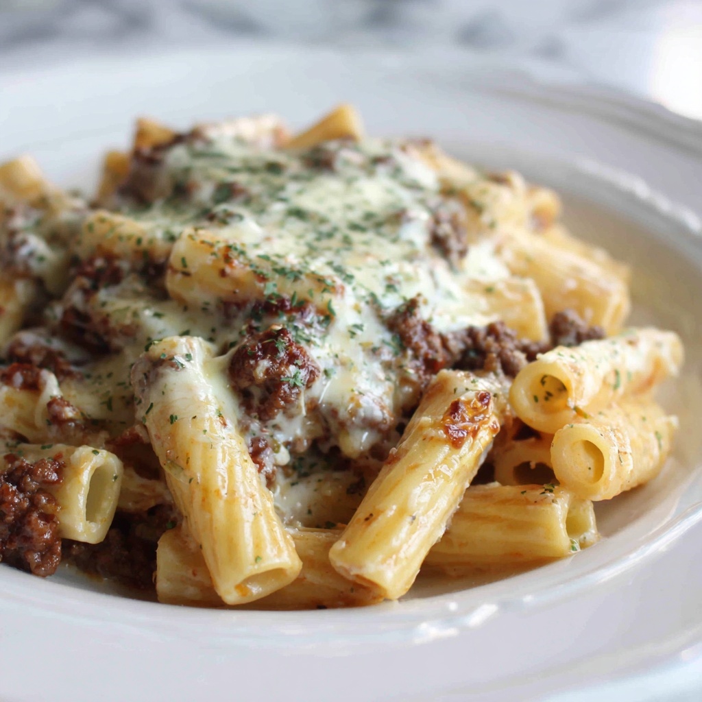 Cheesy Penne with Garlic Butter Beef Recipe - Recipe Image