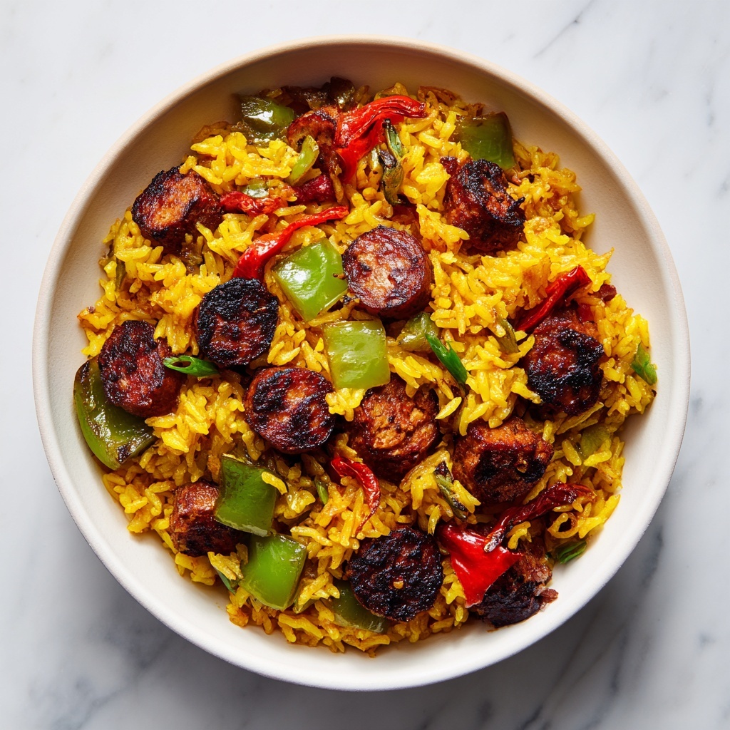 One Pan Sweet and Tangy BBQ Sausage Rice Recipe - Recipe Image