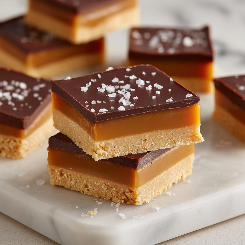 Peanut Butter Shortbread Bars with Caramel and Vegan Chocolate Topping Recipe - Recipe Image