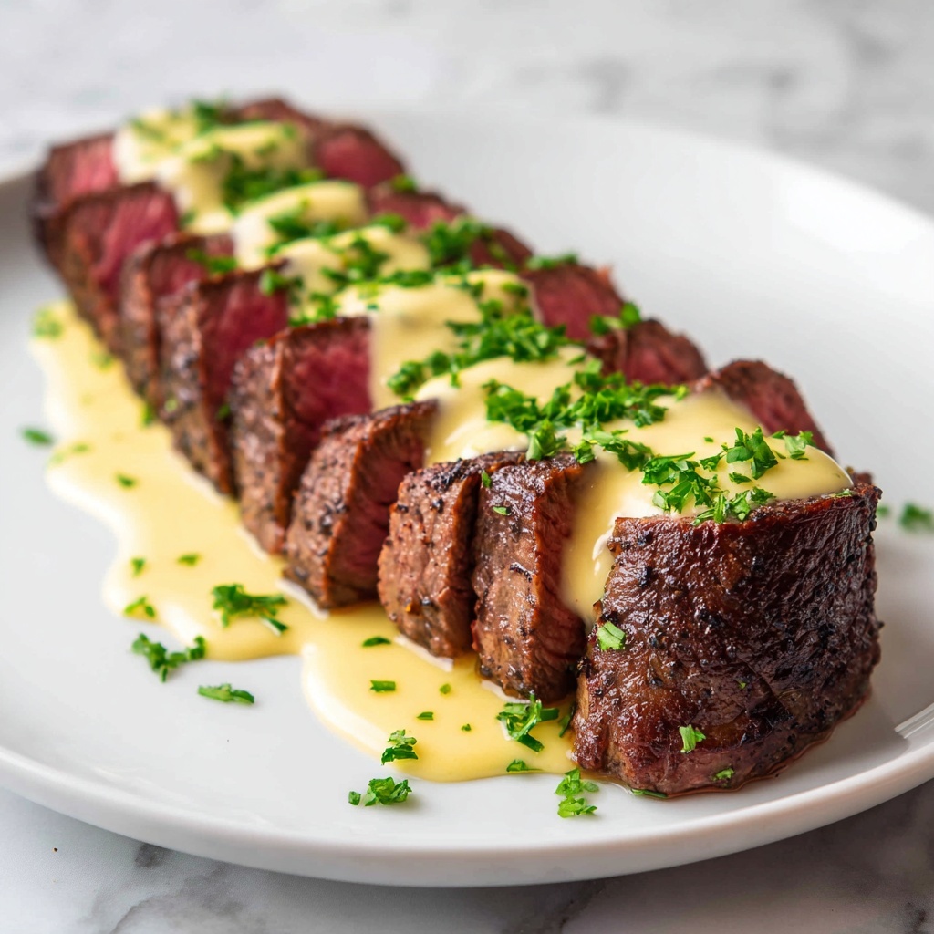 The Best Steak with Creamy Garlic Sauce Recipe - Recipe Image