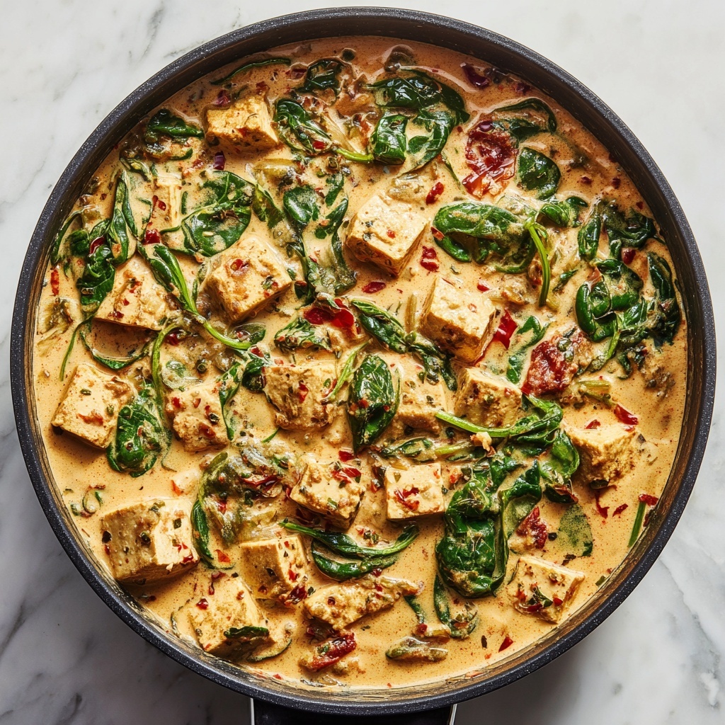 Marry Me Tofu: Crispy Triangles in a Creamy Sun-Dried Tomato and Spinach Sauce Recipe - Recipe Image