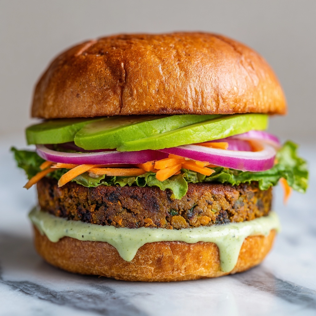 Lentil-Chickpea Veggie Burgers with Avocado Green Harissa Recipe - Recipe Image