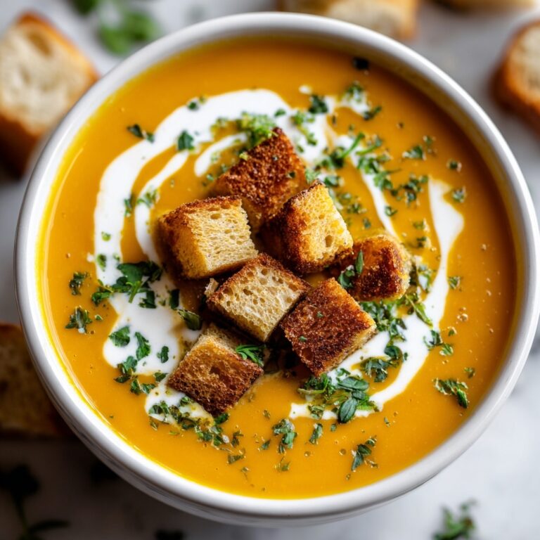 Creamy Butternut Squash Soup with Garlic Herb Croutons Recipe