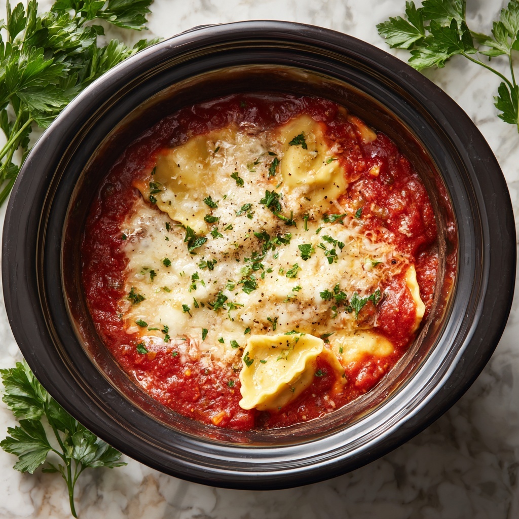 Crock Pot Cheesy Ravioli Recipe - Recipe Image