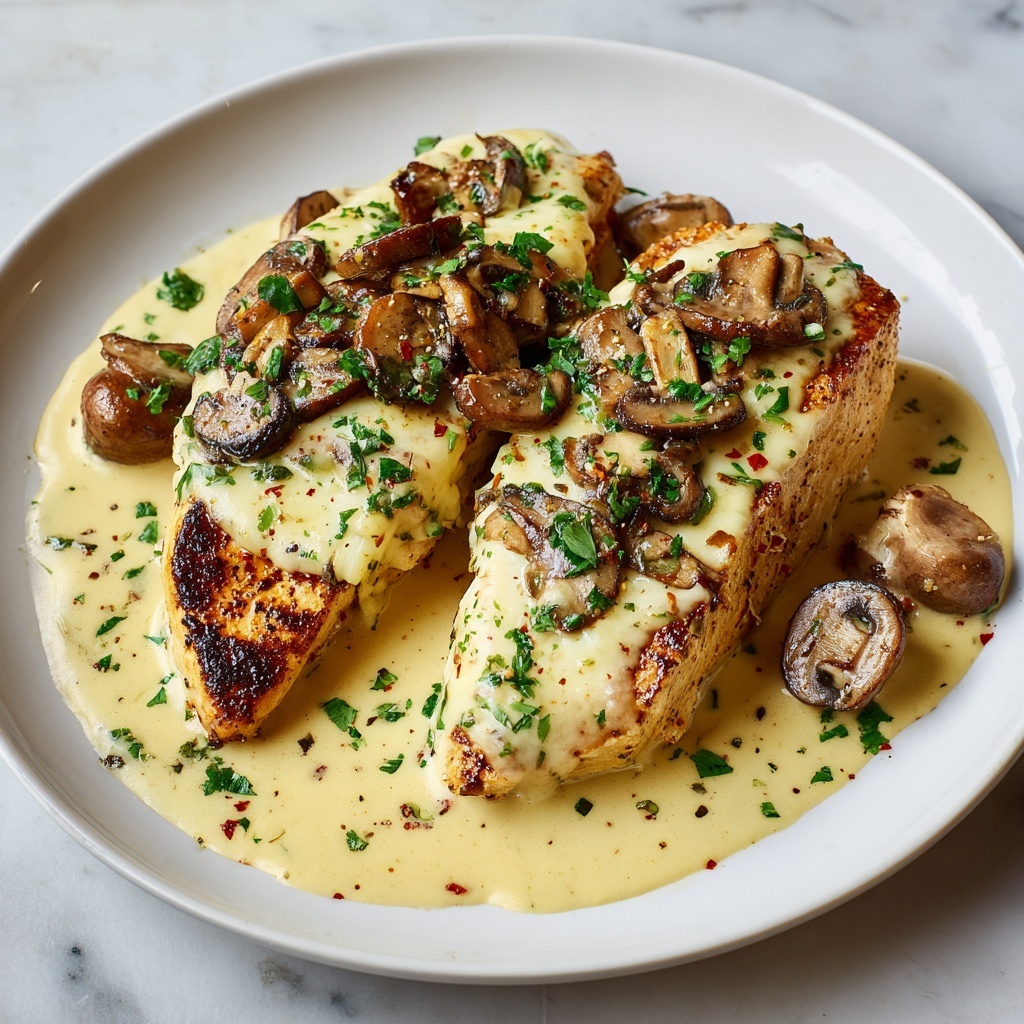 Cheesy Garlic Butter Mushroom Stuffed Chicken Recipe - Recipe Image